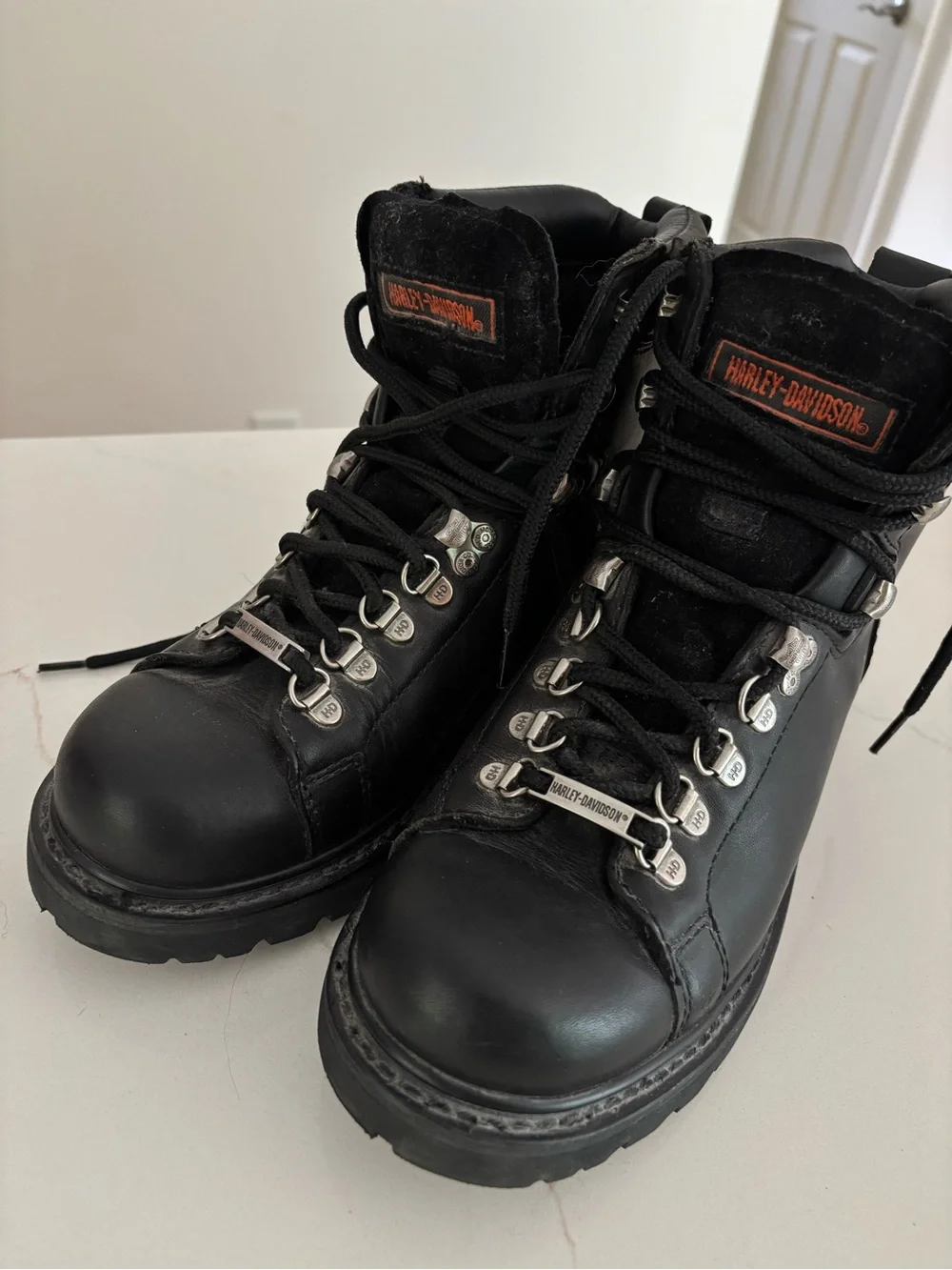 Harley-Davidson Black Leather Lace-Up Motorcycle Boots with Metal Eyelets